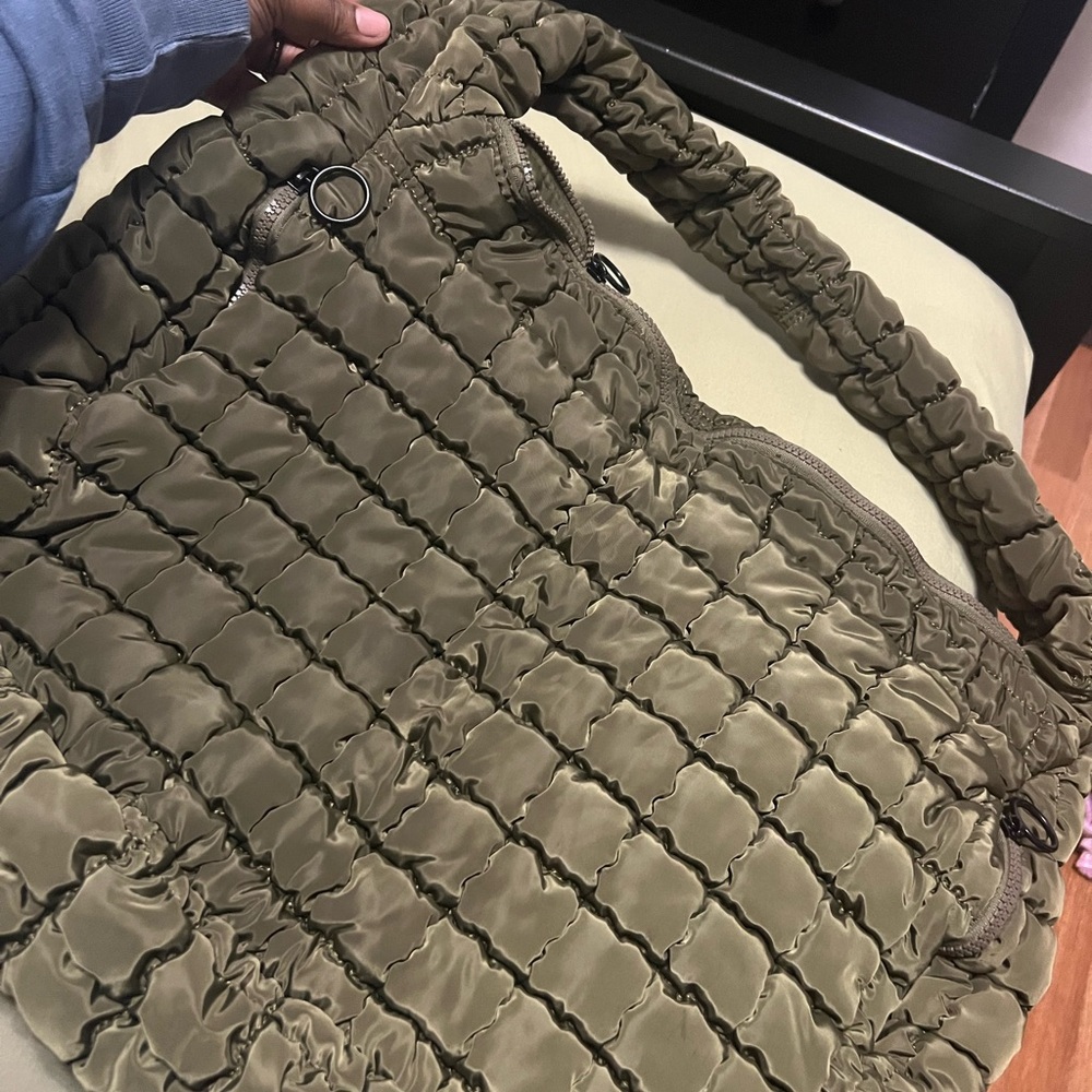 Quilted Olive Green Tote Bag